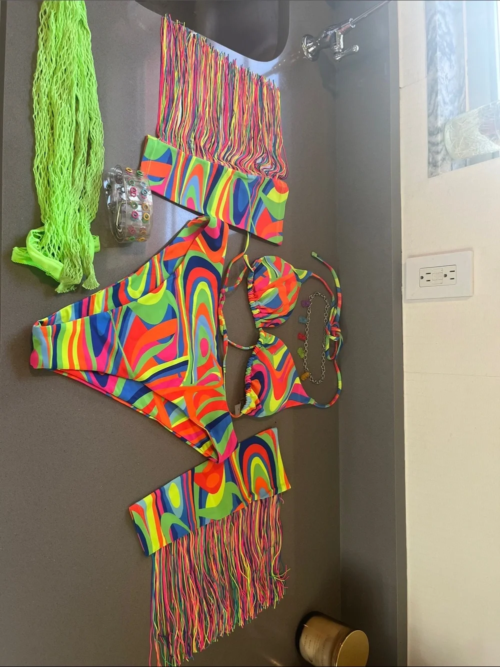 Neon Psychedelic Fringe Bikini Set